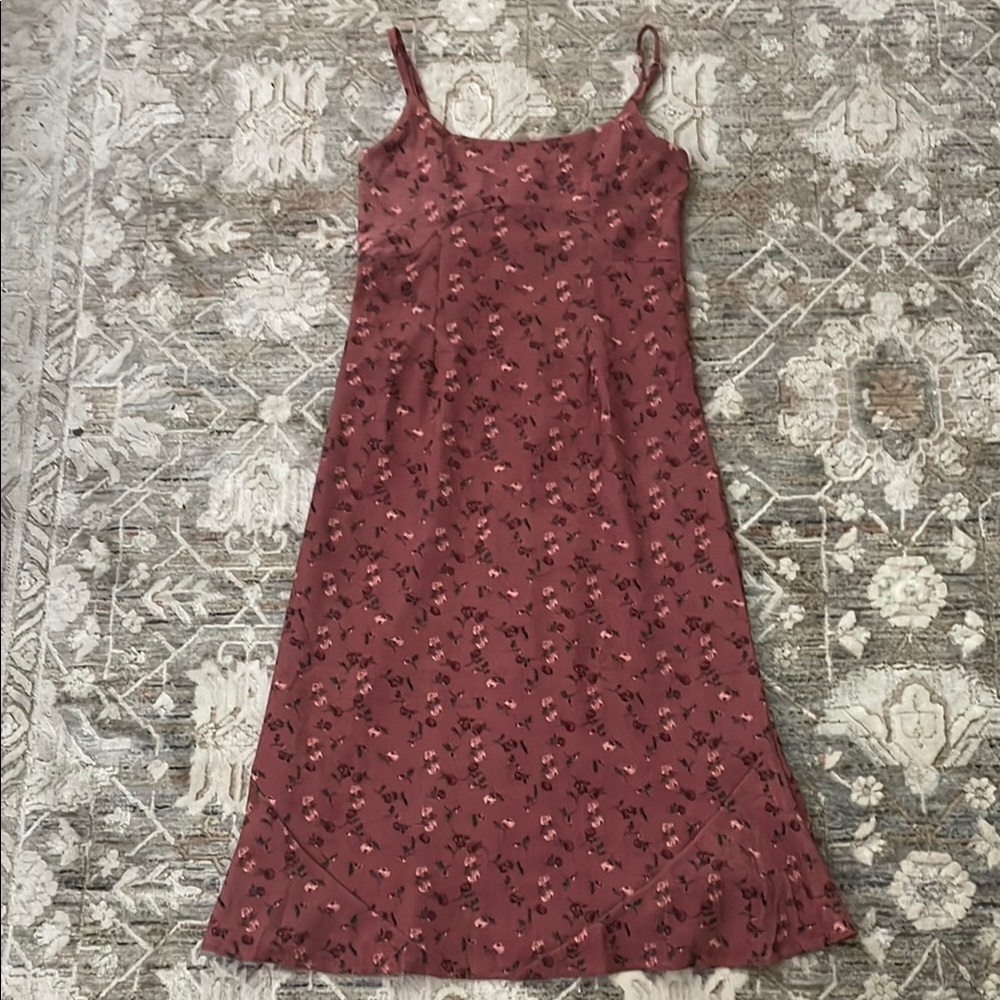 Pink and red corduroy floral midi dress